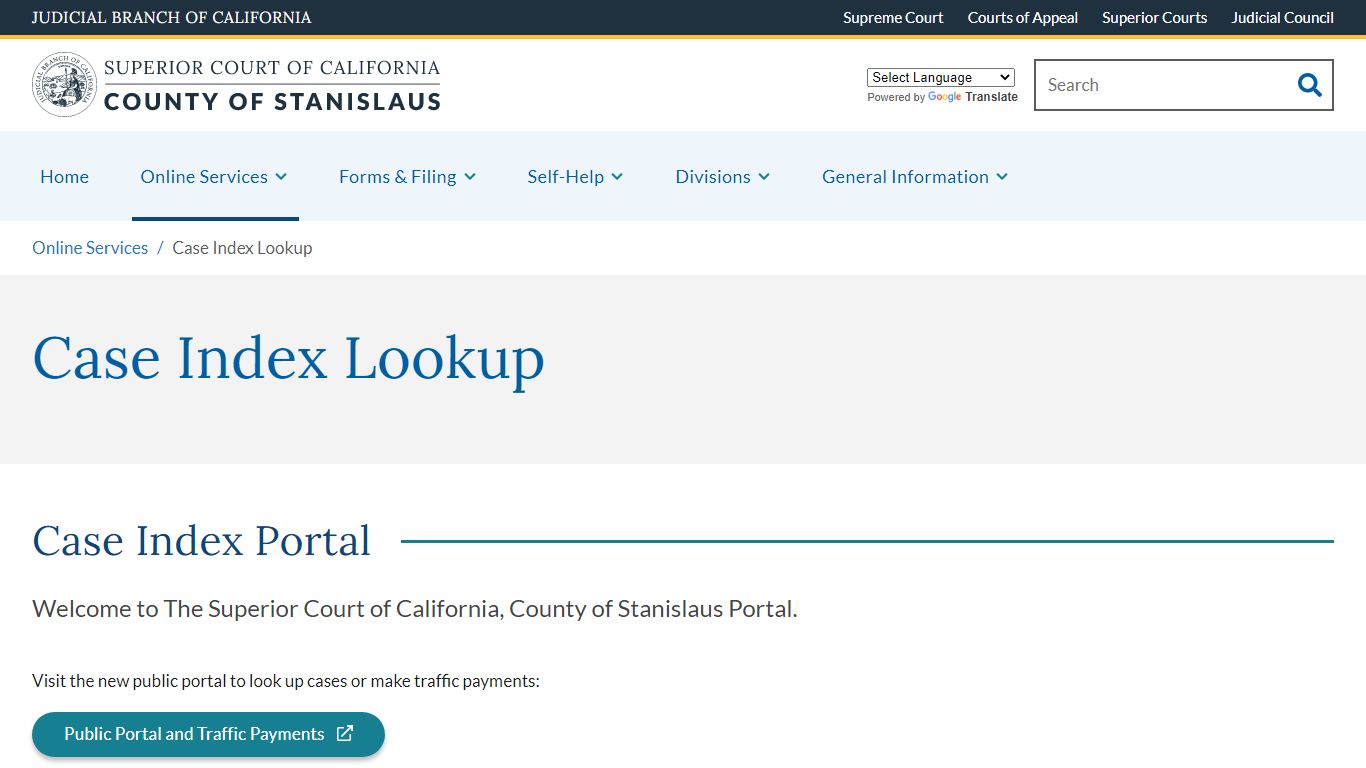 Case Index Lookup - Superior Court of California